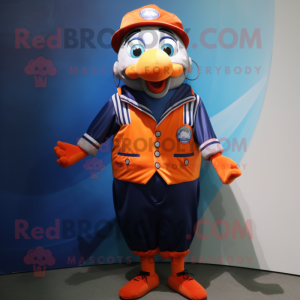Navy Clown Fish mascot costume character dressed with a Vest and Hats