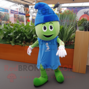 Blue Zucchini mascot costume character dressed with a Running Shorts and Hats