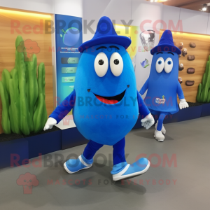 Blue Zucchini mascot costume character dressed with a Running Shorts and Hats