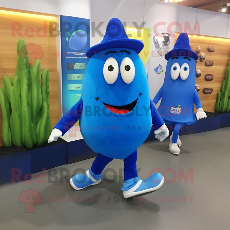 Blue Zucchini mascot costume character dressed with a Running Shorts and Hats Blue Zucchini mascot costume character dressed with a Running Shorts and Hats