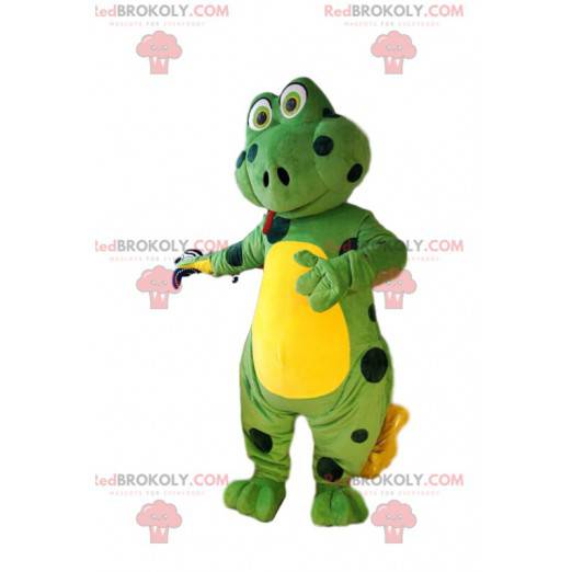 Mascotte de lézard vert à pois noir. Costume de lézard. -