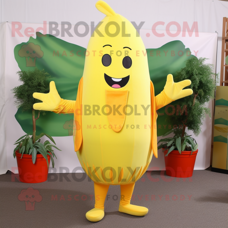Lemon Yellow Carrot mascot costume character dressed with a Shift Dress and Belts Lemon Yellow Carrot mascot costume character dressed with a Shift Dress and Belts