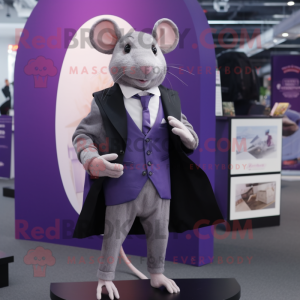 Purple Rat mascot costume character dressed with a Suit Jacket and Brooches