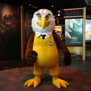 Yellow Haast'S Eagle mascot costume character dressed with a V-Neck Tee and Cufflinks