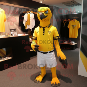 Yellow Haast'S Eagle mascot costume character dressed with a V-Neck Tee and Cufflinks