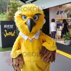 Yellow Haast'S Eagle mascot costume character dressed with a V-Neck Tee and Cufflinks