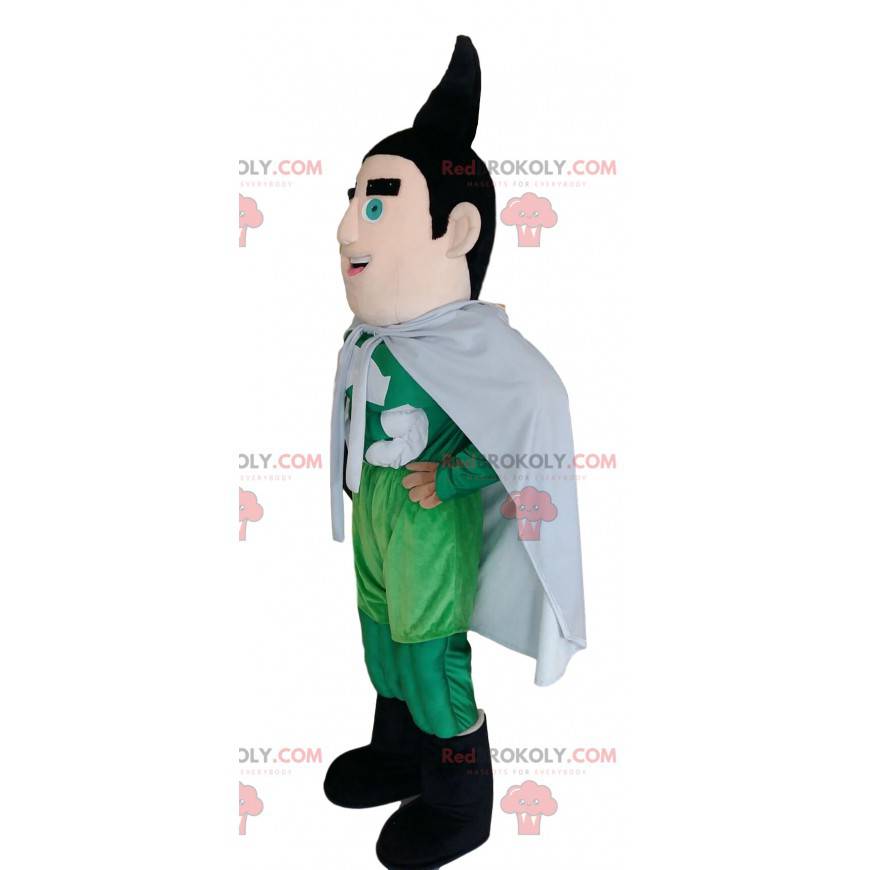 Superheltmaskot i grønt outfit med sort pust. - Redbrokoly.com