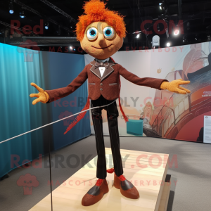 Rust Tightrope Walker mascot costume character dressed with a Blazer and Hair clips