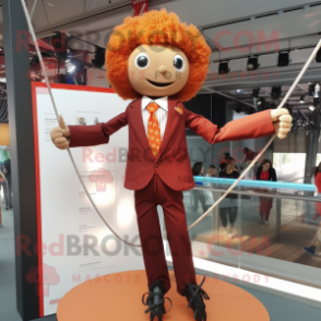 Rust Tightrope Walker mascot costume character dressed with a Blazer and Hair clips