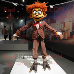 Rust Tightrope Walker mascot costume character dressed with a Blazer and Hair clips