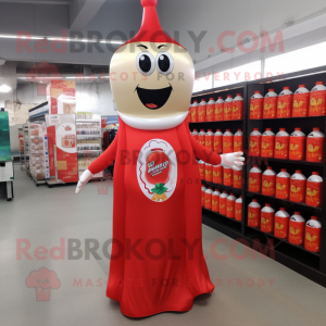 Cream Bottle Of Ketchup mascot costume character dressed with a Evening Gown and Shoe laces