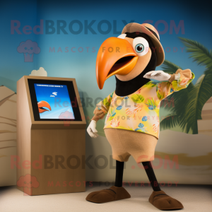 Tan Toucan mascot costume character dressed with a Capri Pants and Watches