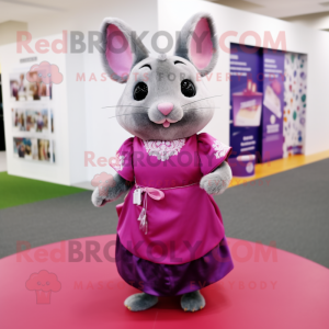 Magenta Chinchilla mascot costume character dressed with a Dress and Pocket squares