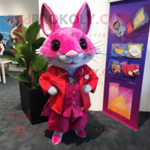 Magenta Chinchilla mascot costume character dressed with a Dress and Pocket squares