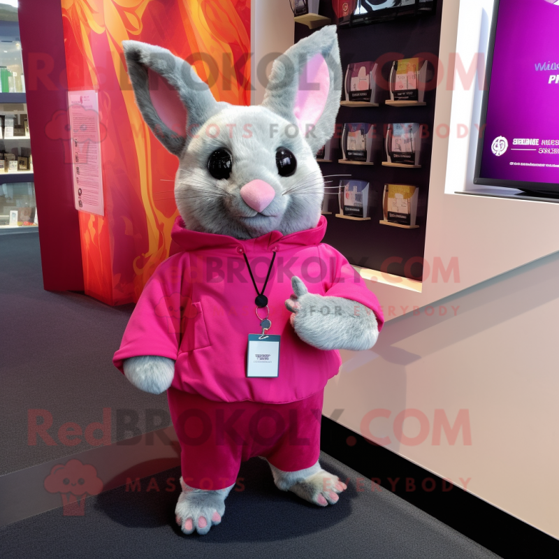 Magenta Chinchilla mascot costume character dressed with a Dress and Pocket squares Magenta Chinchilla mascot costume character dressed with a Dress and Pocket squares