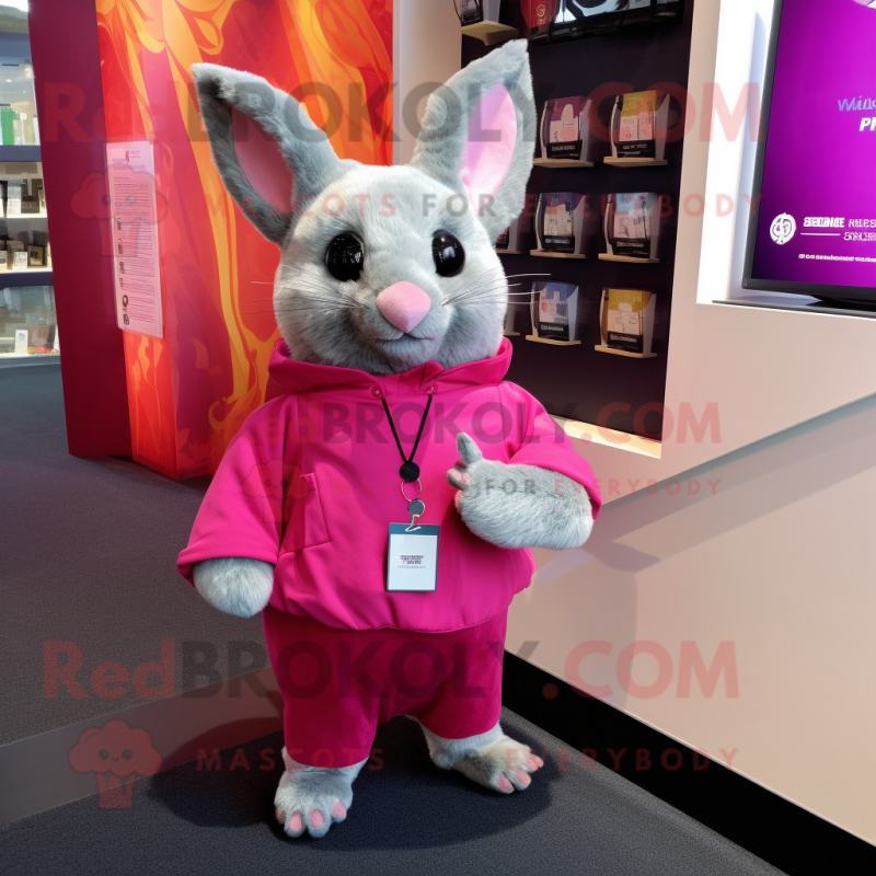 Magenta Chinchilla mascot costume character dressed with a Dress and Pocket squares