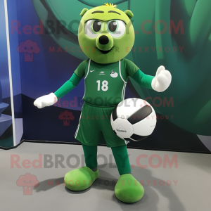 Forest Green Handball Ball mascot costume character dressed with a Running Shorts and Cummerbunds