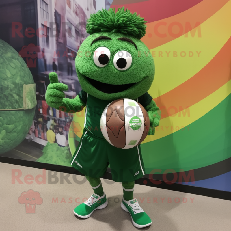 Forest Green Handball Ball mascot costume character dressed with a Running Shorts and Cummerbunds Forest Green Handball Ball mascot costume character dressed with a Running Shorts and Cummerbunds