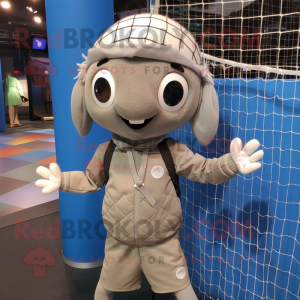 Gray Volleyball Net mascot costume character dressed with a Parka and Tie pins