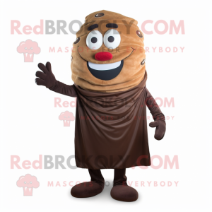 Brown Steak mascot costume character dressed with a Dress Pants and Scarves