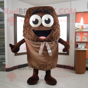 Brown Steak mascot costume character dressed with a Dress Pants and Scarves