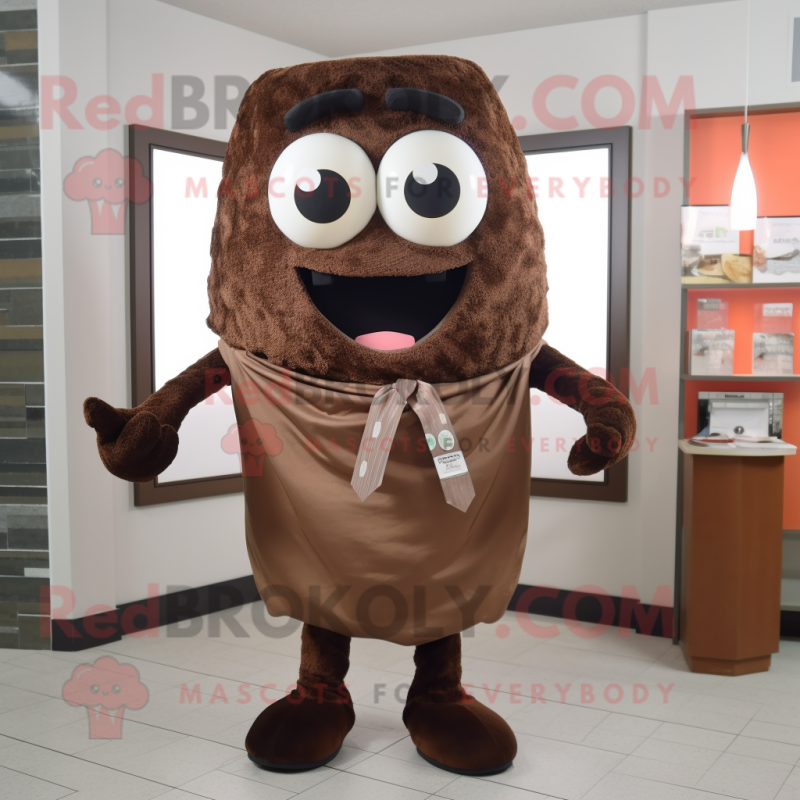 Brown Steak mascot costume character dressed with a Dress Pants and Scarves