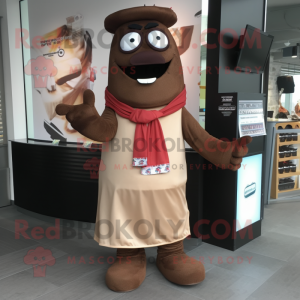 Brown Steak mascot costume character dressed with a Dress Pants and Scarves