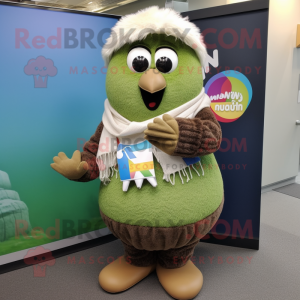 nan Kiwi mascot costume character dressed with a Cardigan and Mittens