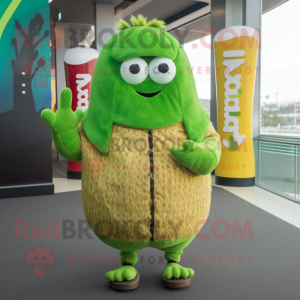 nan Kiwi mascot costume character dressed with a Cardigan and Mittens