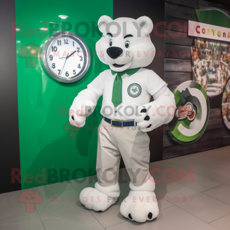White Irish Flag mascot costume character dressed with a Oxford Shirt and Bracelet watches