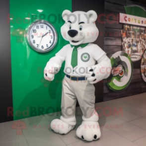 White Irish Flag mascot costume character dressed with a Oxford Shirt and Bracelet watches
