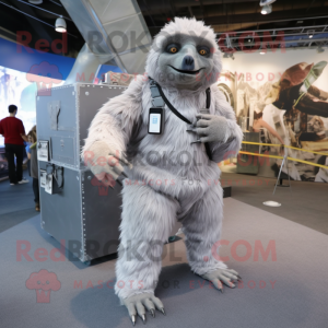 Silver Giant Sloth mascot costume character dressed with a Cargo Pants and Shoe clips