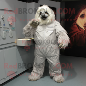 Silver Giant Sloth mascot costume character dressed with a Cargo Pants and Shoe clips