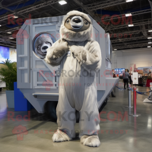 Silver Giant Sloth mascot costume character dressed with a Cargo Pants and Shoe clips