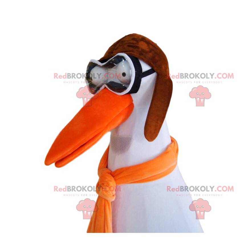 Ooievaarmascotte met bril en vliegeniersmuts. - Redbrokoly.com Ooievaarmascotte met bril en vliegeniersmuts. - Redbrokoly.com