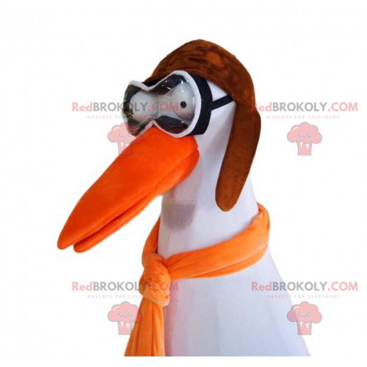 Stork mascot with glasses and an aviator hat. - Redbrokoly.com