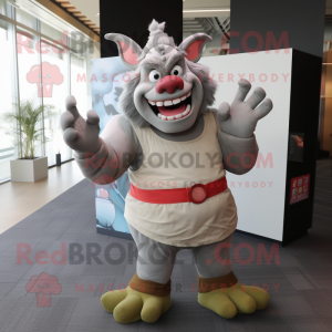 Gray Ogre mascot costume character dressed with a Romper and Cummerbunds