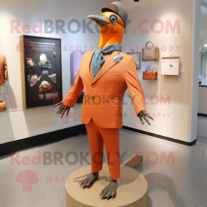 Orange Passenger Pigeon mascot costume character dressed with a Suit and Necklaces