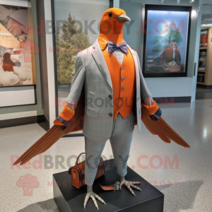 Orange Passenger Pigeon mascot costume character dressed with a Suit and Necklaces