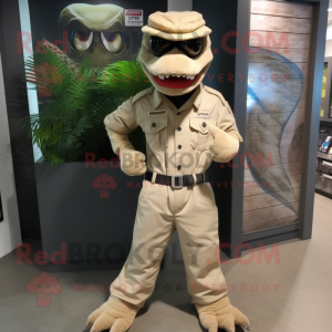 Tan Python mascot costume character dressed with a Cargo Pants and Lapel pins