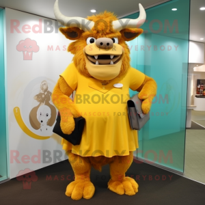 Gul Minotaur maskot kostume...