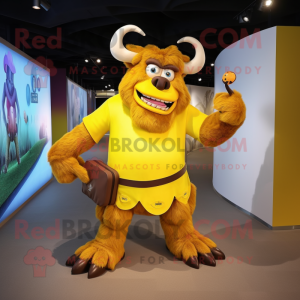 Gul Minotaur maskot kostume...