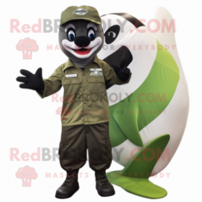 Olive Killer Whale mascot costume character dressed with a Cargo Pants and Headbands