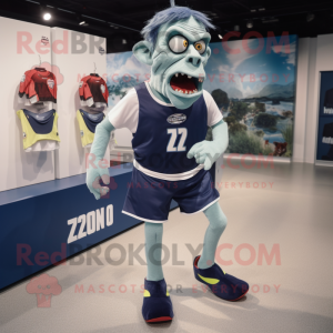 Navy Zombie mascot costume character dressed with a Running Shorts and Ties