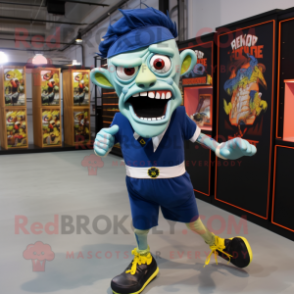 Navy Zombie mascot costume character dressed with a Running Shorts and Ties