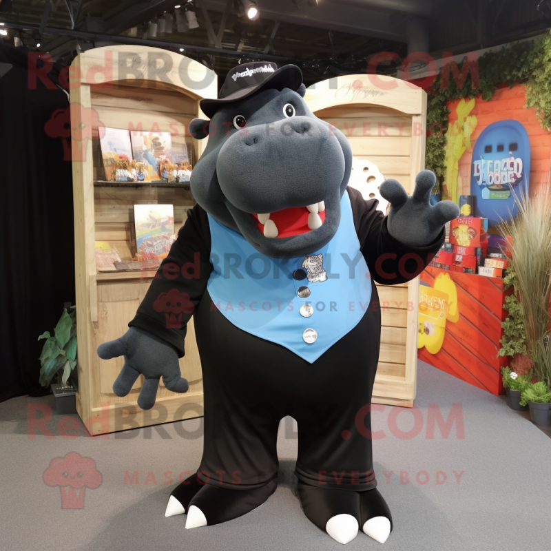 Black Hippopotamus mascot costume character dressed with a Flare Jeans and Cummerbunds