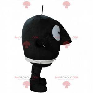 Mascotte de petit bonhomme rond noir avec un grand nez -