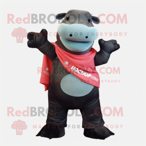 Black Hippopotamus mascot costume character dressed with a Flare Jeans and Cummerbunds