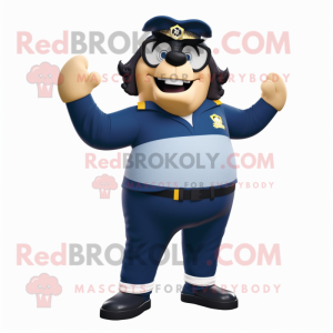 Navy Momentum mascot costume character dressed with a Sweater and Belts