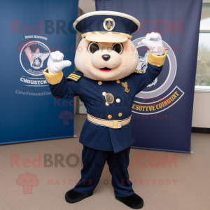 Navy Momentum mascot costume character dressed with a Sweater and Belts